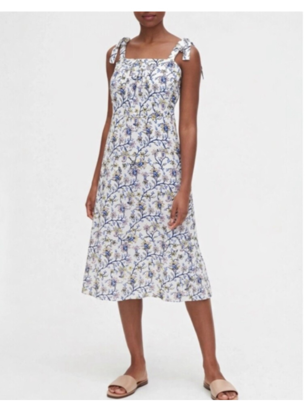 Gap White Floral Tie Strap Midi Sundress Size 8